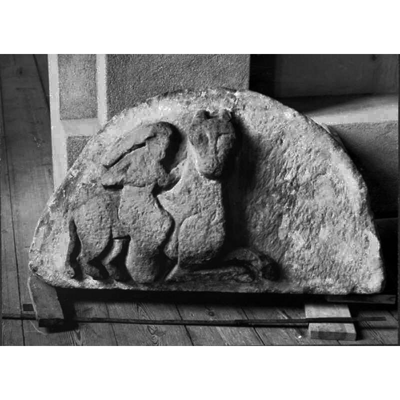 Source caption: "Skeglinge kyrkplats [...] Tympanon. Kyrkan riven 1868."
