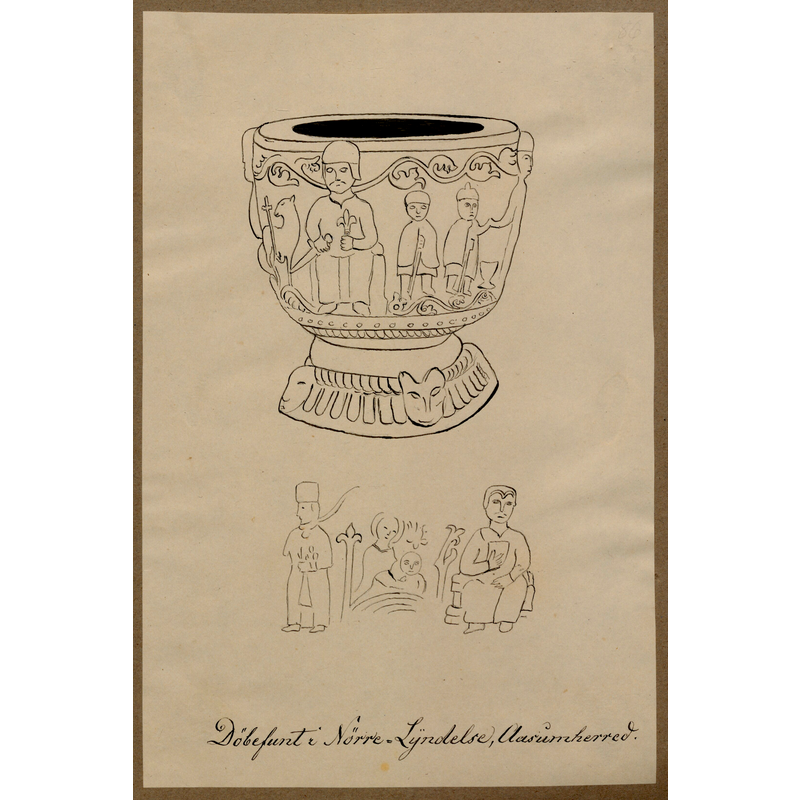 Source caption: "Tegningen sidder i: Dr. I. G. Burman Beckers antiqvarisk-topografiske Samling, Kirker på Fyn, Langeland, Lolland og Falster"