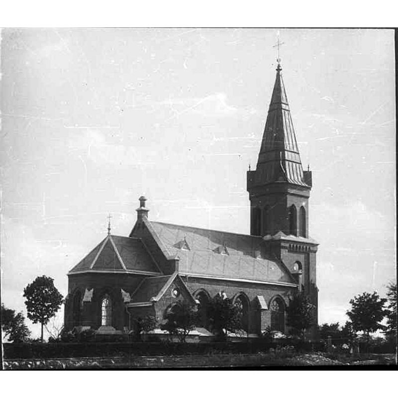 Source caption: "Öja kyrka [...] Kyrkan från nordöst.." -- the new church just a year after its consecration in 1895