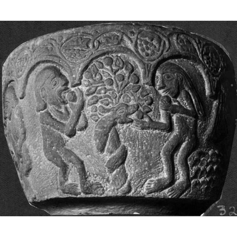 Source caption: "Östra Vemmenhögs kyrka [...] Dopfuntscuppa av sandsten. Medeltida."