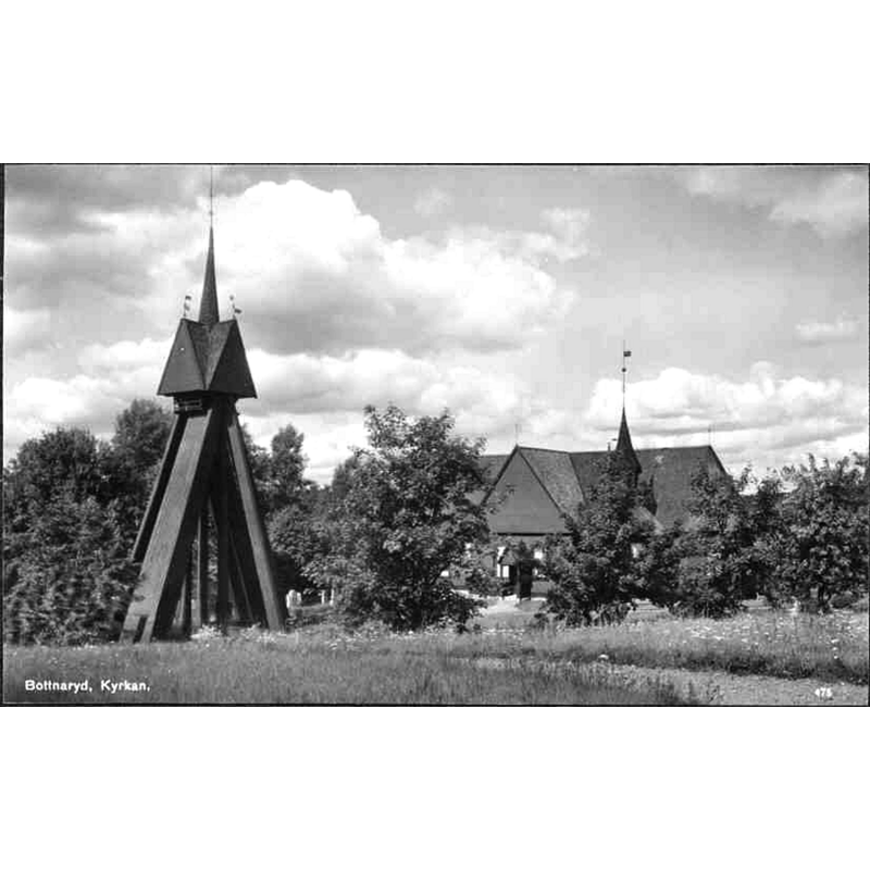Source caption: "Bottnaryds kyrka [...] Kyrkan och klockstapeln från söder."