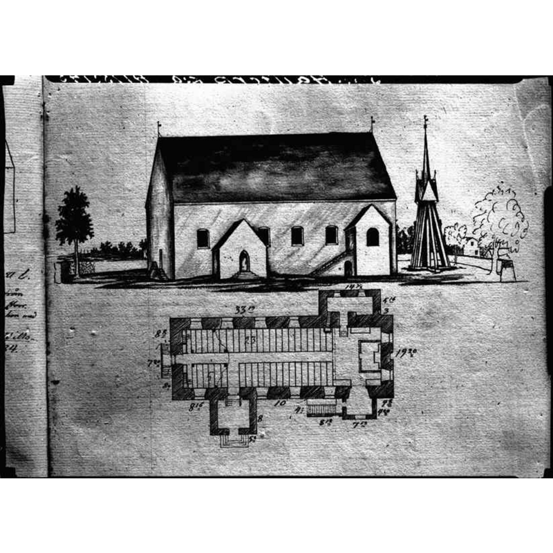 Source caption: "Halltorps kyrka [...] Teckning av kyrkan. N.J. Löfgren, Kalmar stift, ATA"