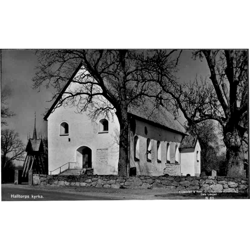 Source caption: "Halltorps kyrka [...] Kyrkan mot väster."