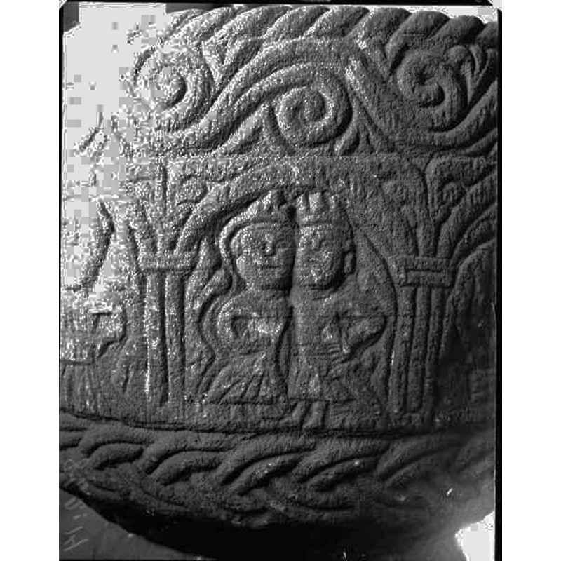Source caption: "Jönköping, Ljungarums kyrka [...] Dopfunt, sandsten, Bestiarius skola, början av 1200-talet, detalj."