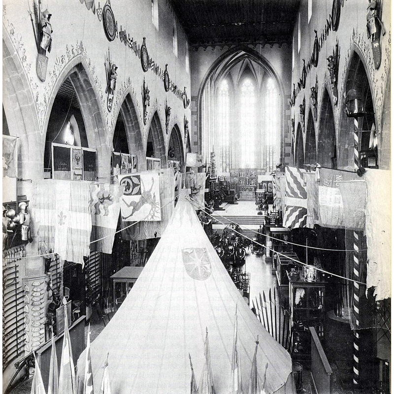 Source caption: "Historisches Museum Basel: Dauerausstellung in der Barfüsserkirche um 1900."