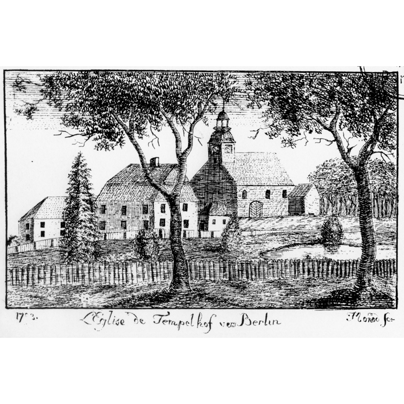 Source caption: "Gutsschloss und Dorfkirche Tempelhof 1793"