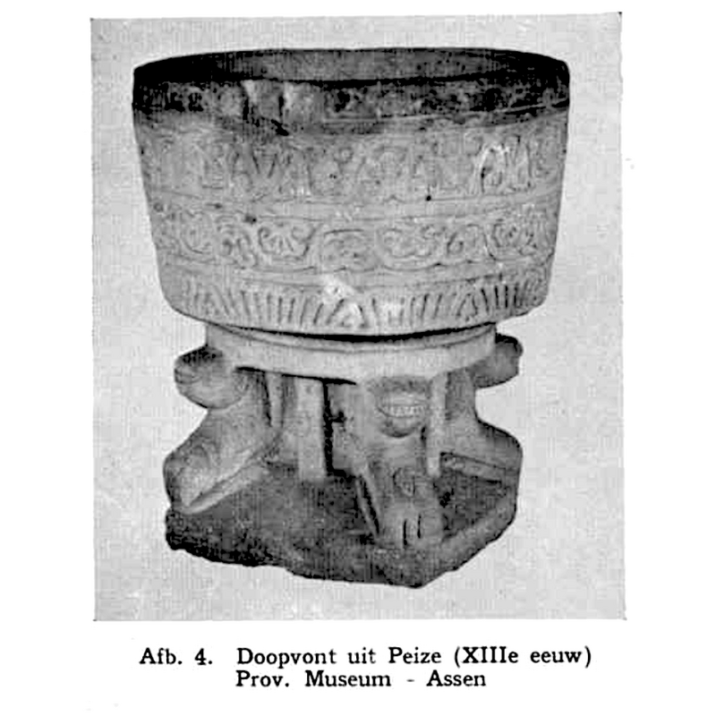 Source caption: "Doopvont uit Peize (XIIIeeeuw) / Prov. Museum - Assem"