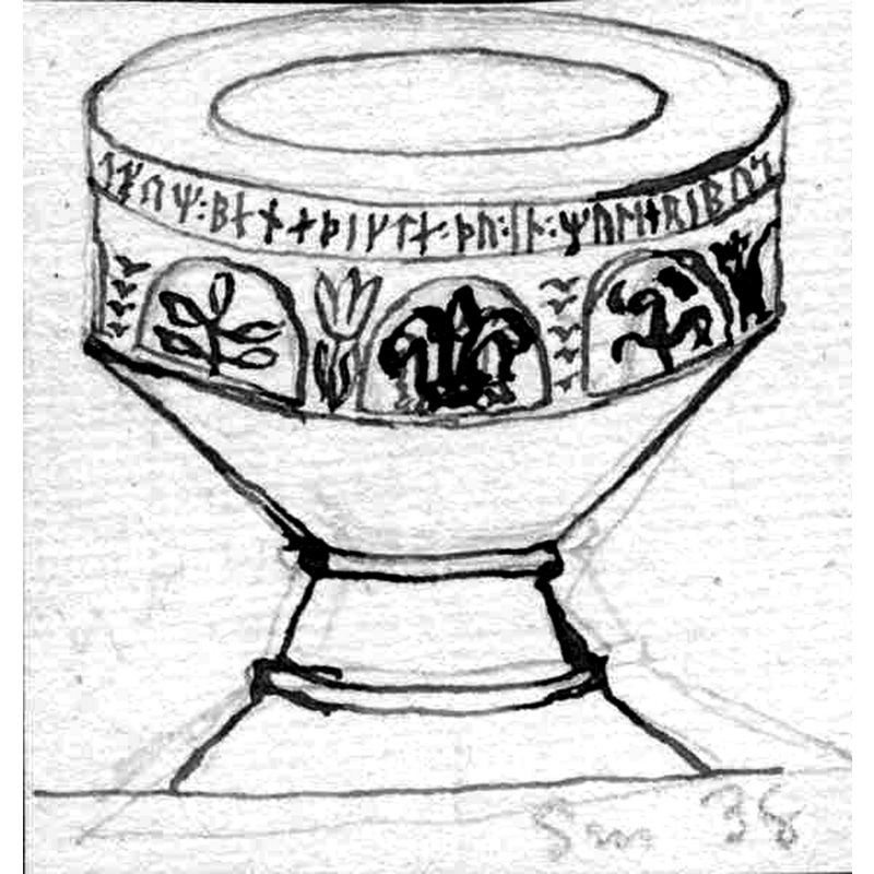 Source caption: "Pjätteryds kyrka [...] Teckning av dopfunt."