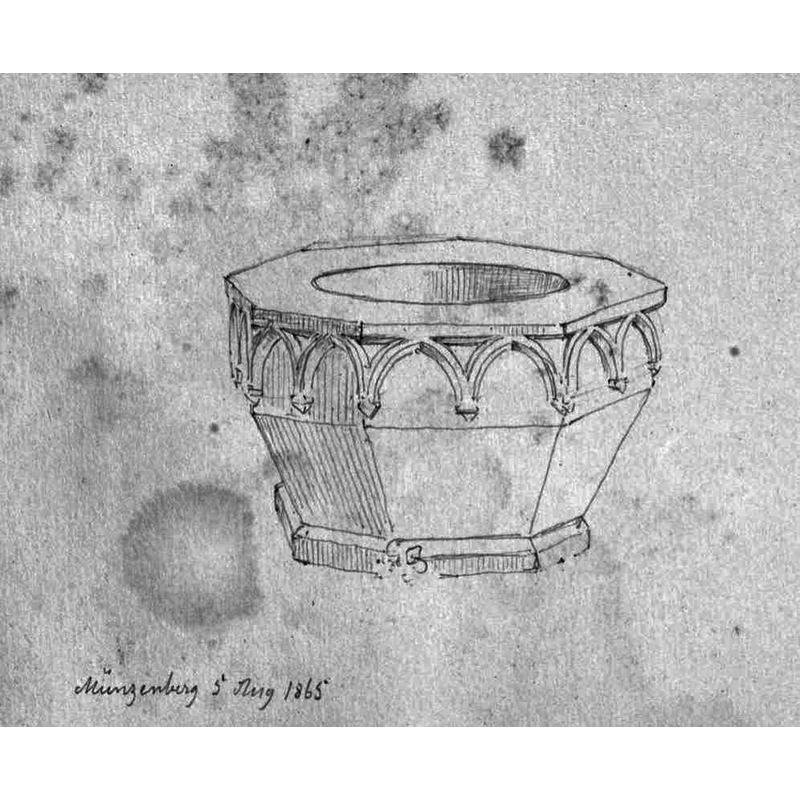 Source caption: " Taufstein in Münzenberg, 5. August 1865"