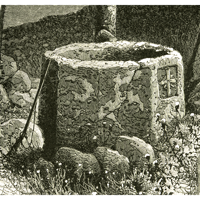 Source caption: "Teku'a, the site of Tekoa. Showing the remains of a Byzantine church, and its massive baptismal font of octagonal form."