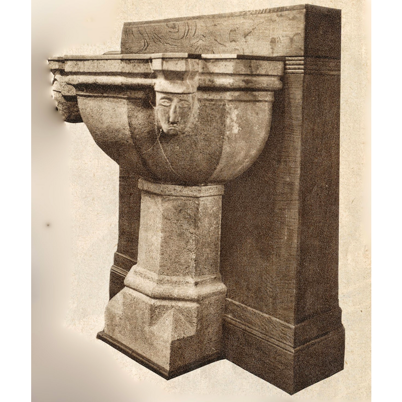 the baptismal font [ca. 1888?] before the restoration that would use the newly discovered missing half of the basin