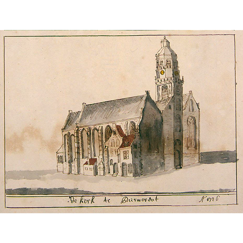Source caption: " t Stad Huijs te Purmerent Ao. 1726De ker te Purmerent Ao. 1726" -- this church would be demolished in 1850