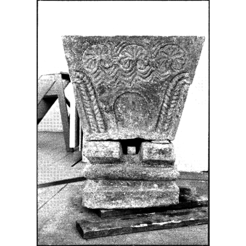 Source caption: "Äsphults kyrka. Dopfunt av sandsten, fyrkantig skål och fot. Medeltida."