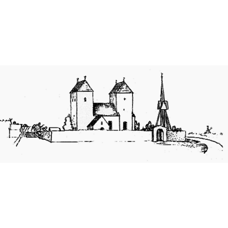 Source caption: "Alböke gamla kyrka pennteckningen av Nils Isak Lövgren 1817" -- the earlier 13thC church, shown here in a 1817 drawing, would be replaced by the present church of 1859-1862