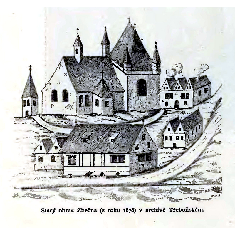 Source caption: "obraz kostela z r. 1678"