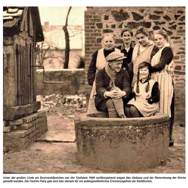 showing the disused font; the people in the photograph help the viewer get a sense of the object size