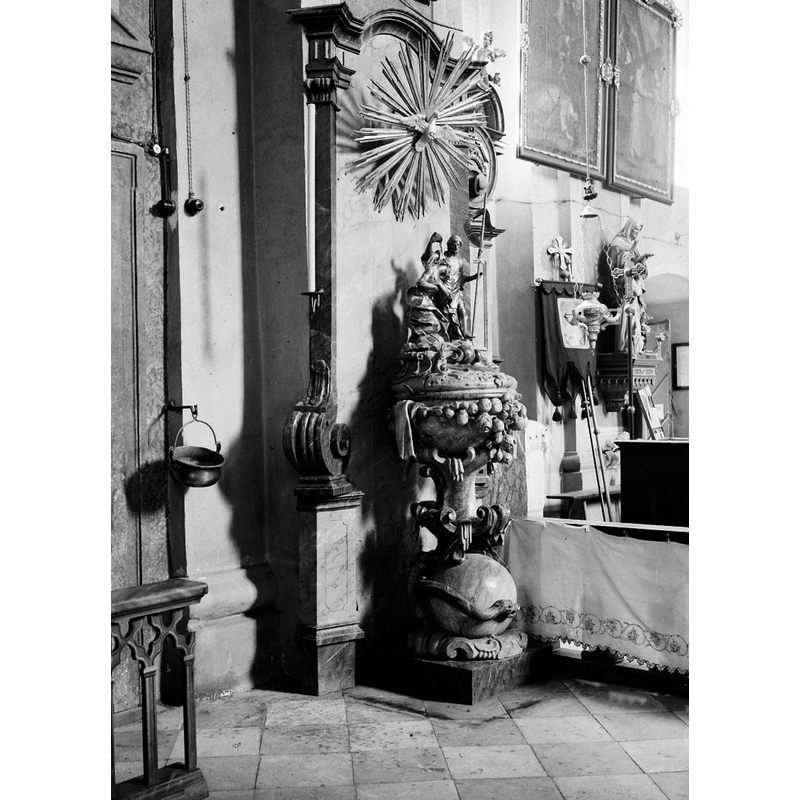 Source caption: "Město Libavá, farní kostel, křtitelnice 1930" [cf. FontNotes]