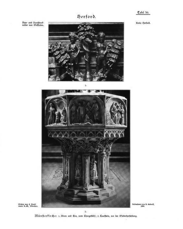"Seite aus der Reihe Die Bau- und Kunstdenkmäler von Albert Ludorff. Die Abbildungen zeigen Motive um 1908 aus dem Kreis Herford (Damals Provinz Westfalen, Preußen. Heute Nordrhein-Westfalen)."