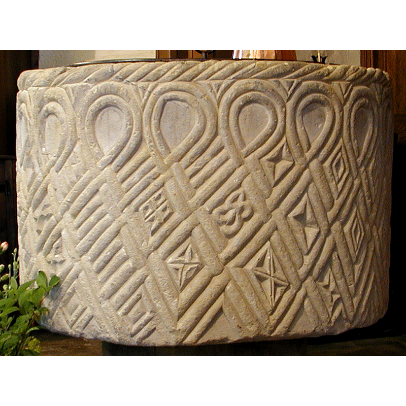 a variety of motifs appear in the romboid creases of the diaper work: stars, saltires, flowers