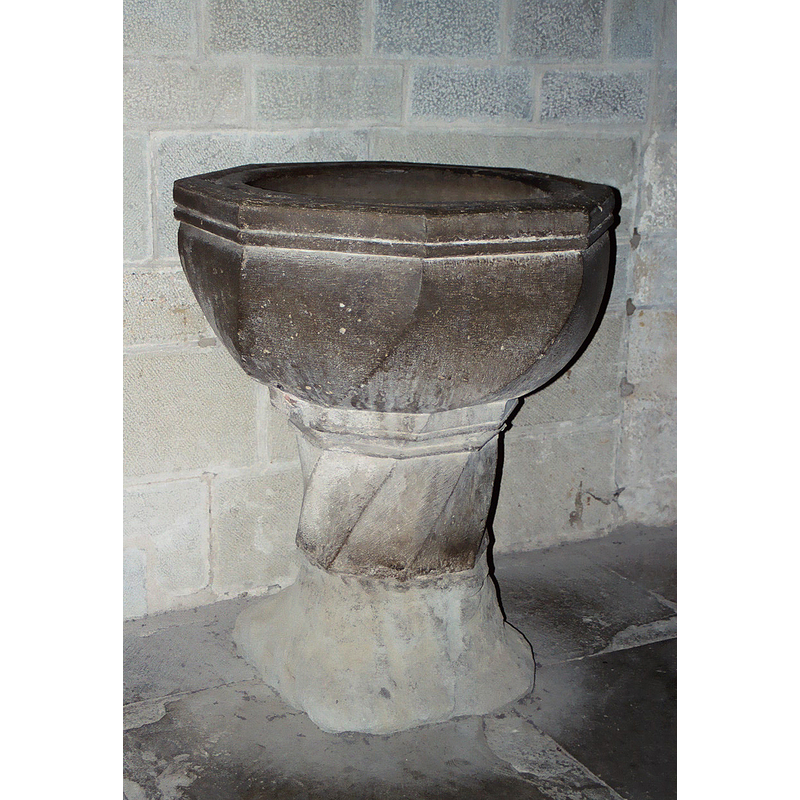 the former composite font now used as holy-water stoup [cf. FontNotes]