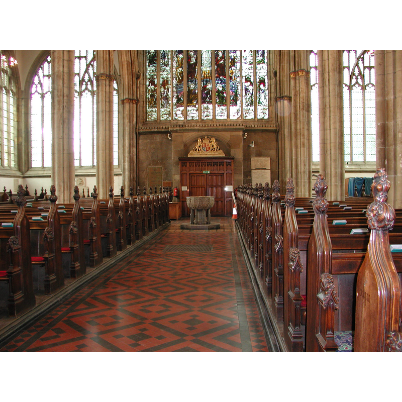 church interior: the font at the west end
