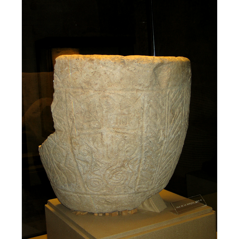 only a human figure with extended arms, symbols above and below the arms
