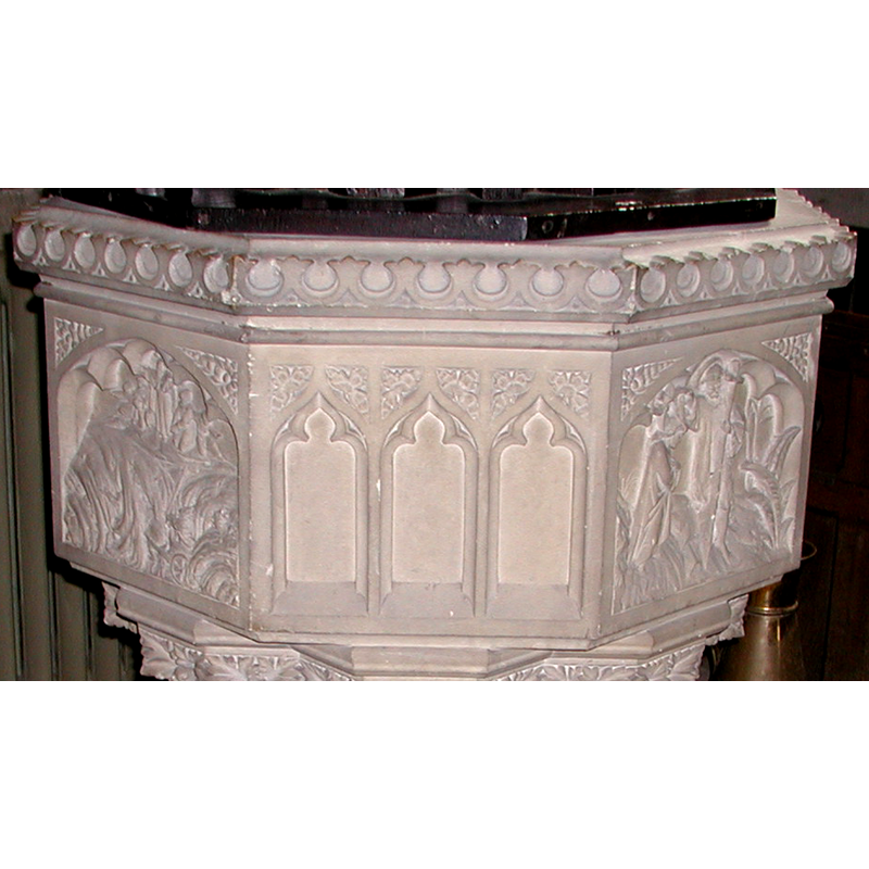 sets of three arches on four of the sides of the basin