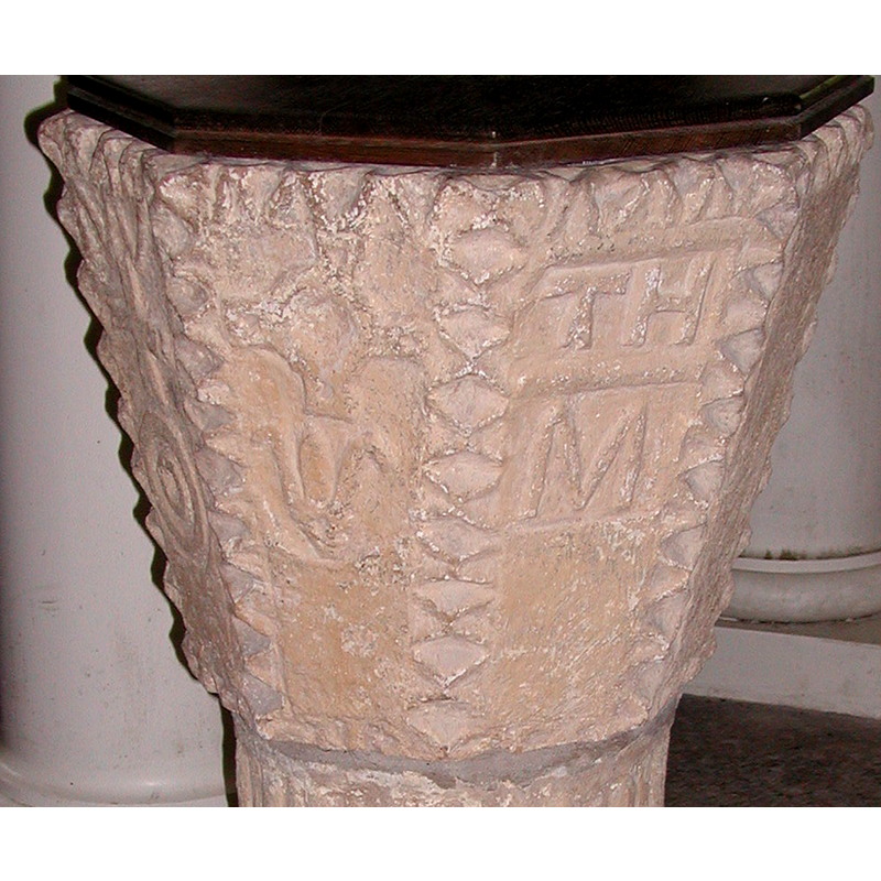 on the NW side of the basin -- initials TM/H [cf. Font notes for details]