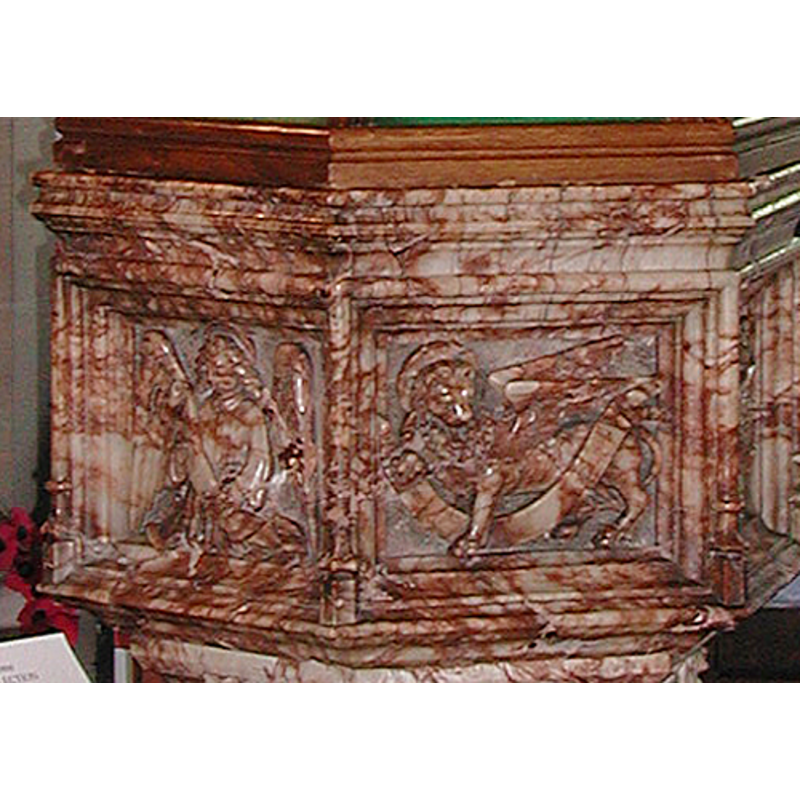 each symbol in a different panel (this image shows Matthew's angel on the left and Mark's lion on the right)
