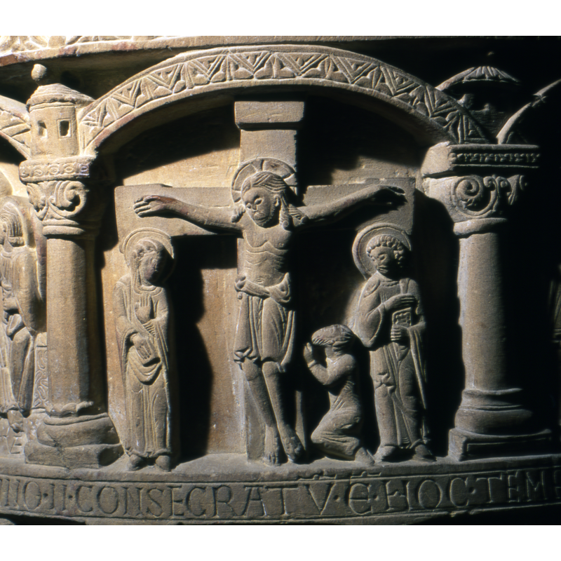 Crucifixion and, below, the inscription relating to the consecration of this church