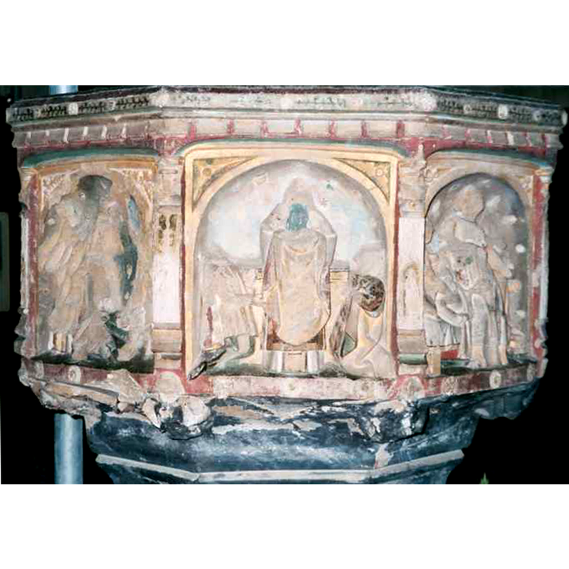 with a Sacrament scene under each plus the Baptism of Christ