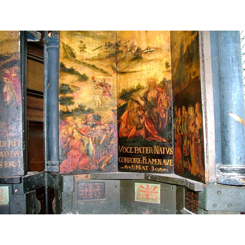 painted on the inside of the font cover
