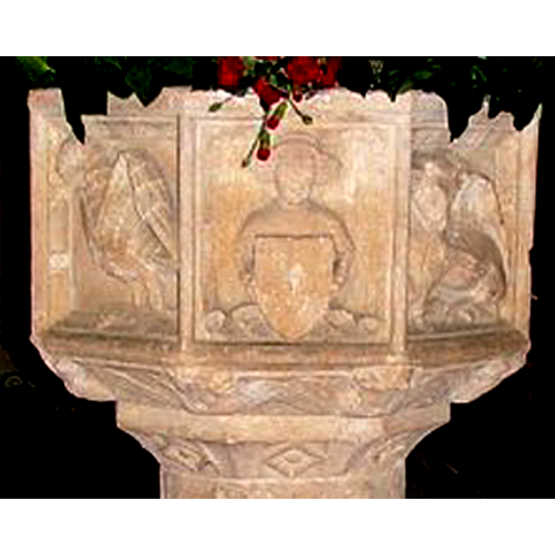 the eagle of John and the lion of Mark? to the left and right of the angel holding a shield