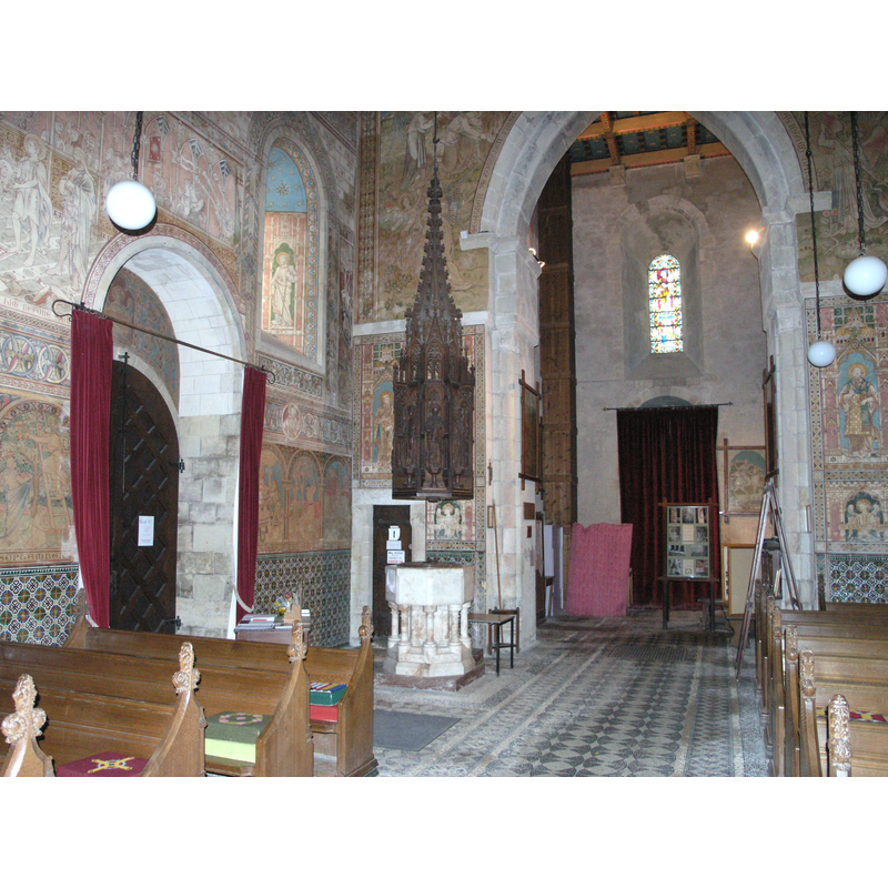 looking west; the font and cover on the left (south side)
