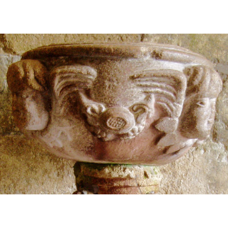 between the cherub heads