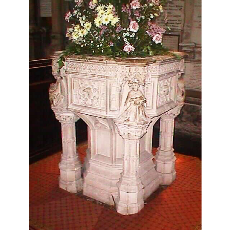 the Victorian font in the abbey