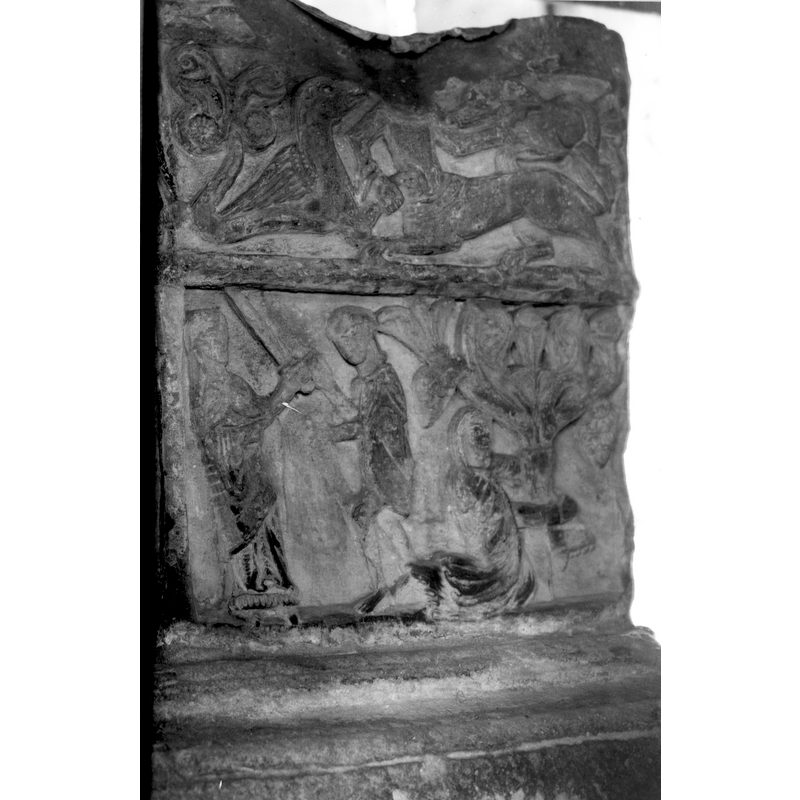 [NB: this side of the font is set close against the north wall of the church and therefore very difficult to access; Mr. Rowlinson took this photograph by using a large mirror, then reversed the print to show the correct position and orientation]