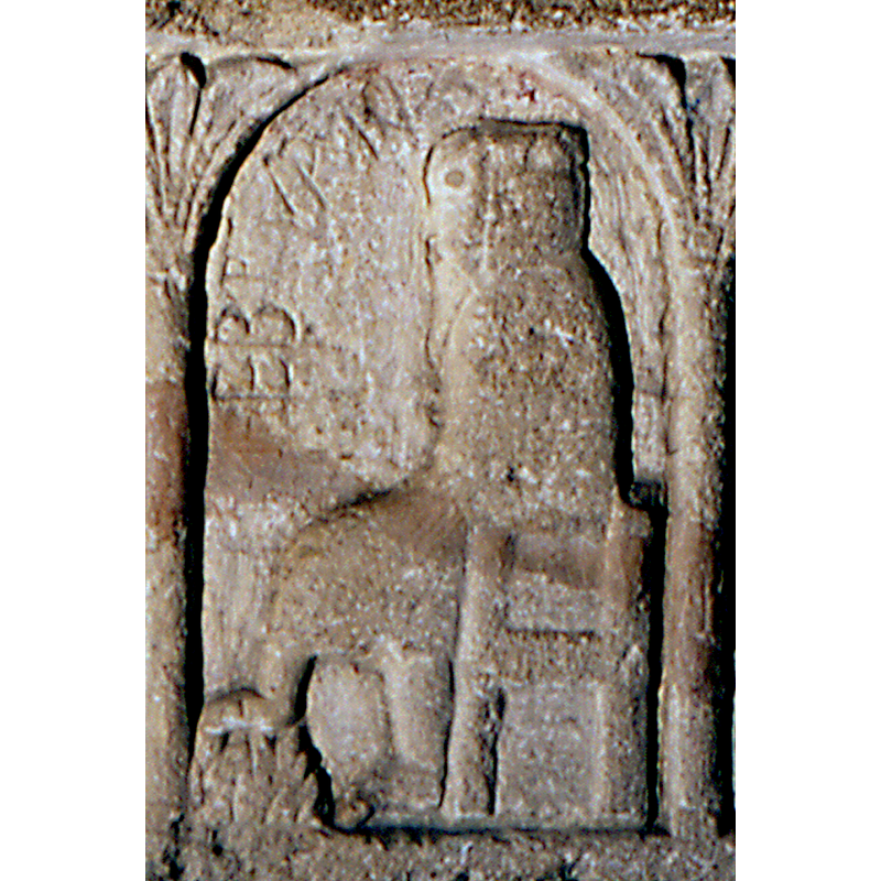 on the north side of the font; notice the incised letters identifying the month; the incision is believed to be a later addition