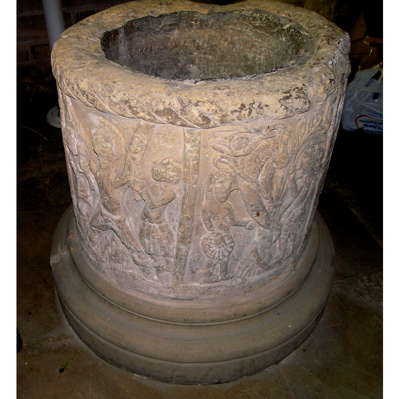 on the left the Martyrdom of St. Andrew; on the right the Temptation and Fall