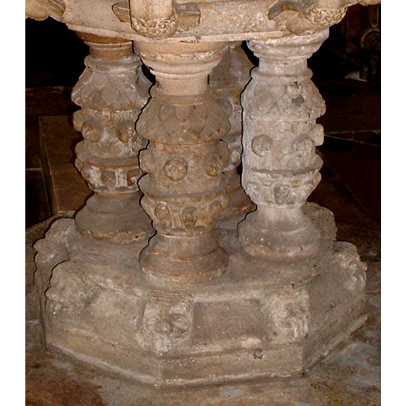 on the shafts of the base: mouldings, scallops, floral, etc.