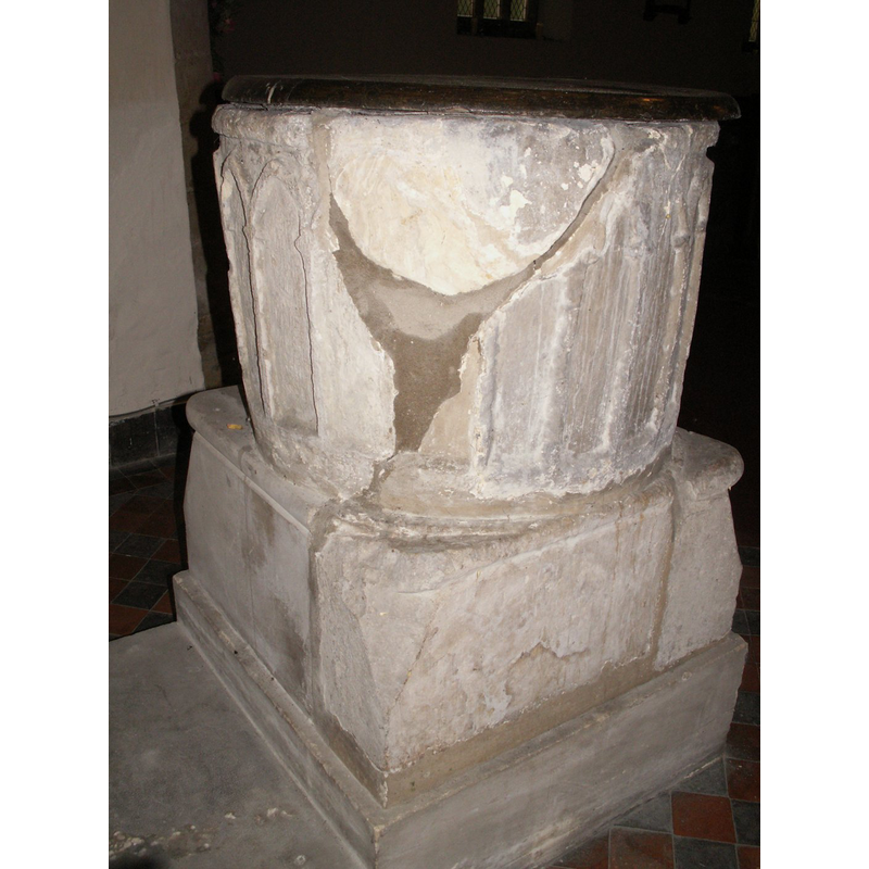 damage-repaired side of font and base