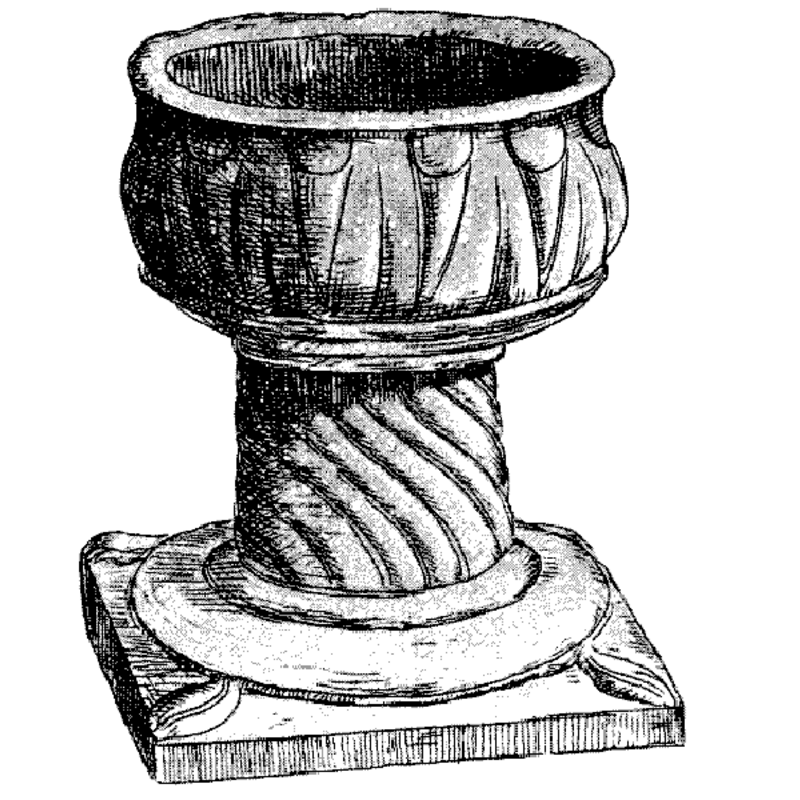 note the original (?) lower base: the round moulding with leaves at the angles on the square volume