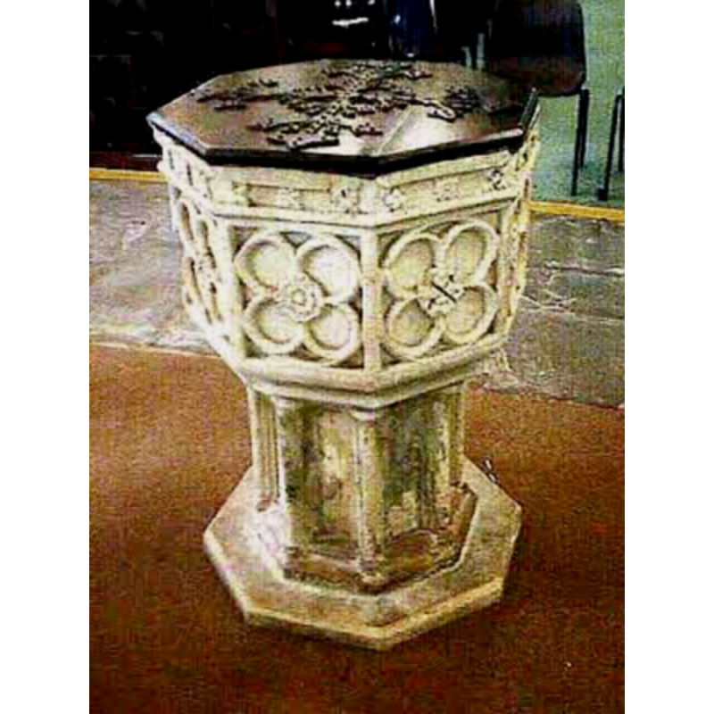 One on each side of the basin, with either a Tudor rose or feathered cusps at the centre