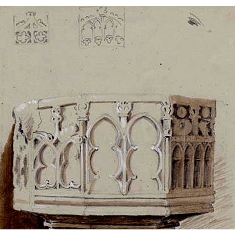 varied tracery patterns include trefoil niches, Ogee arches, quatrefoils, crenellation, etc.