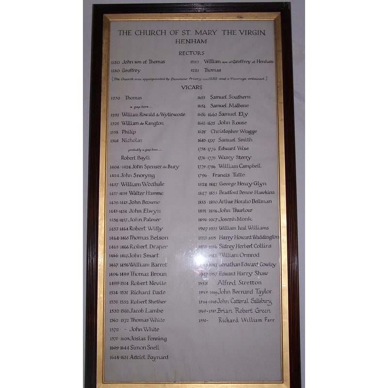 list of St. Mary's rectors starting in 1150