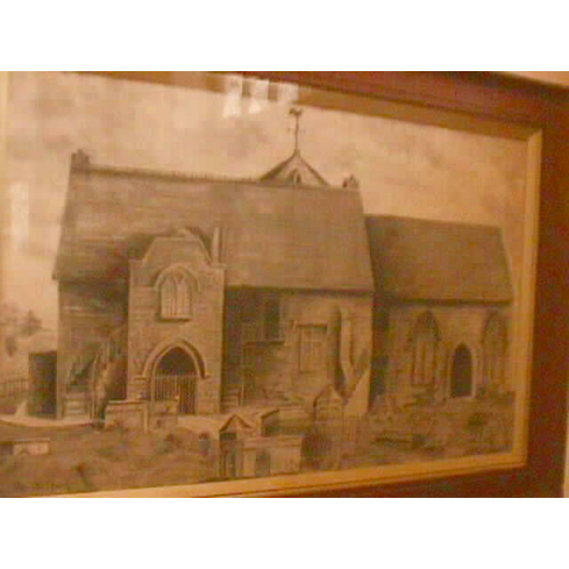 a drawing of the old Norman church, kept in the new St. Giles' church