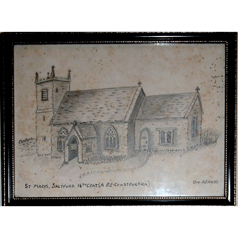 "[The] drawing in the porch is a reconstruction of the church just prior to the Civil War"