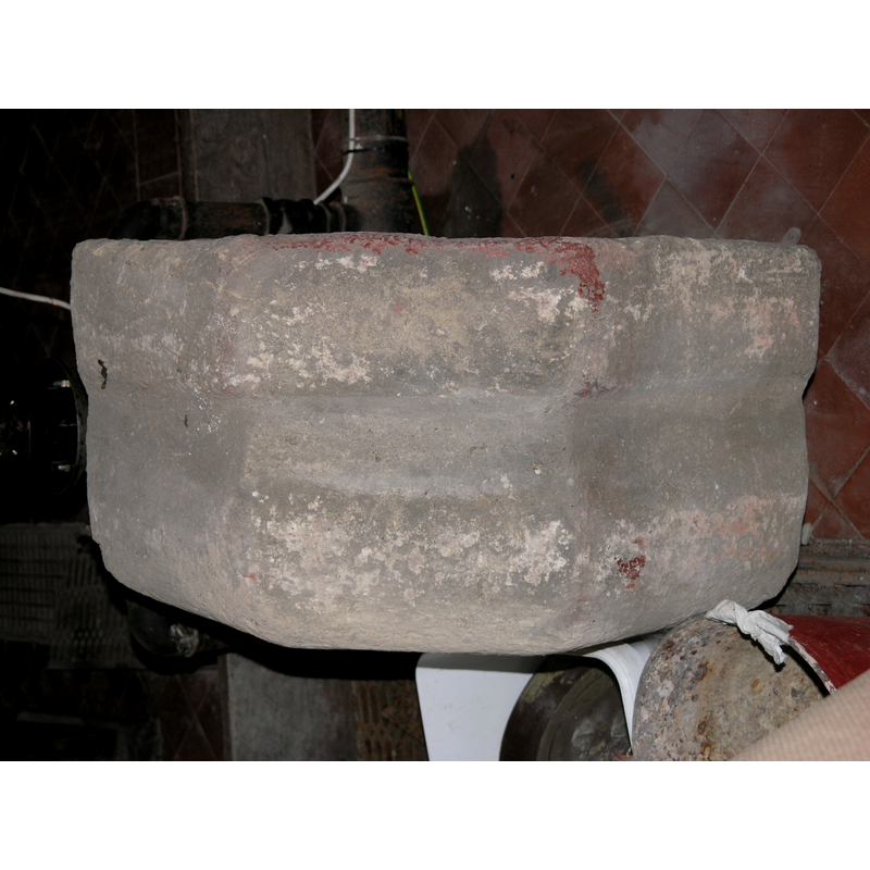 rotated for better view -- the old basin photographed in May 2008. It has been moved from its previous position [appears to be near the furnace
