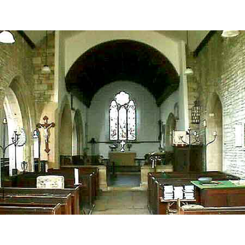 the top of the new font is visible between the benches, on the north (left) side of the nave