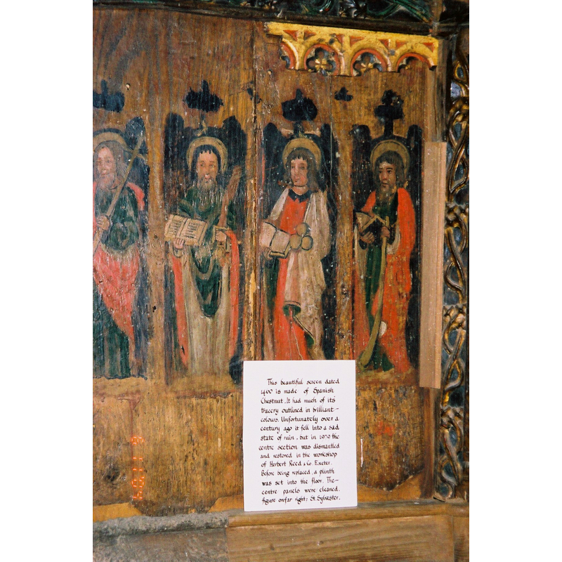 detail of the 15th-century depicting, on the far right, the figure of St. Sylvester, the patron saint of this church